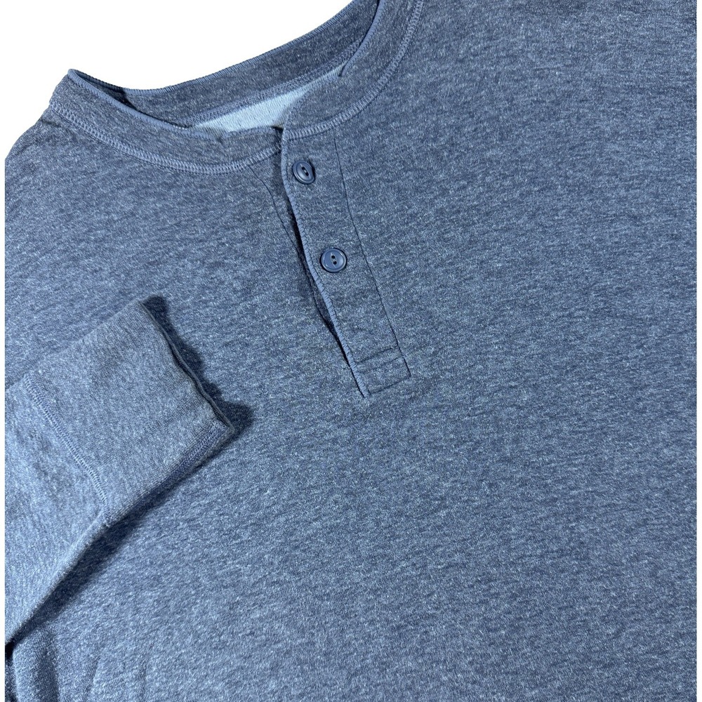 LL Bean River Driver Henley Shirt Men's Large Blue Double Layer Wool Blend